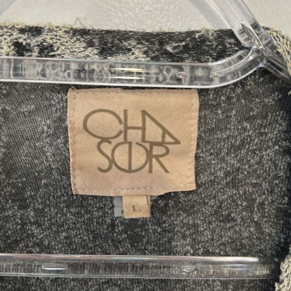 CHASER Teardrop gray white textured zip sweater moto jacket large - Picture 2 of 9